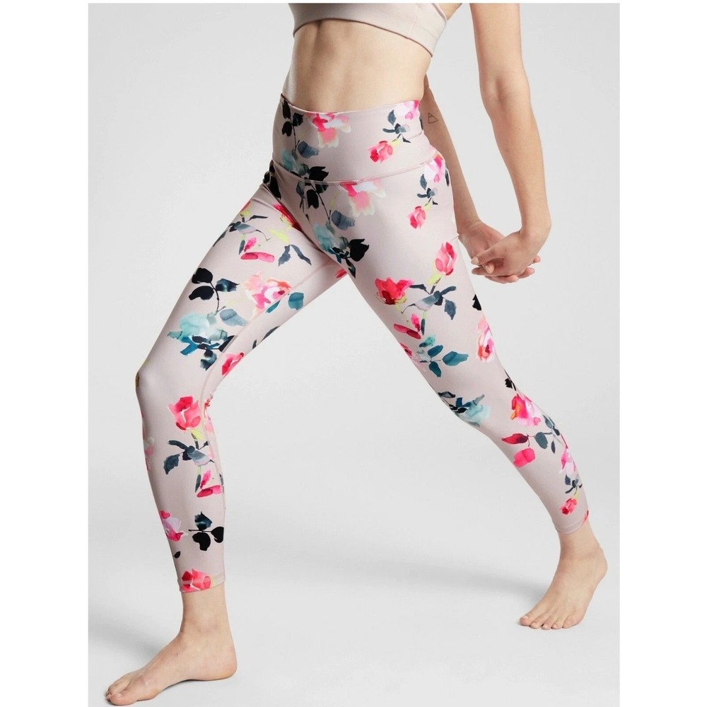 Athleta Elation 7/8 Tight Womens S Pink Floral High Rise Leggings 487673-00